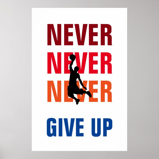 Basketball Never Give Up Red Yellow Success Print (Front)