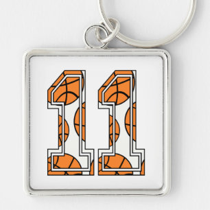 Basketball Number 11 on White Key Ring