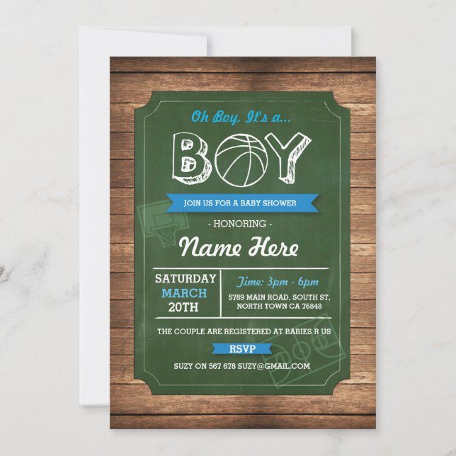 Basketball Oh Boy Baby Shower Sports Invite (Front)