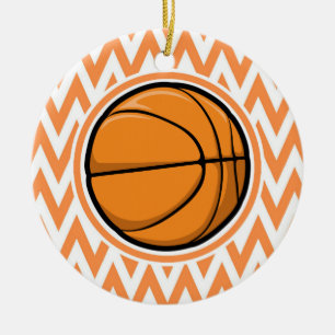 Basketball on Orange and White Chevron Ceramic Tree Decoration