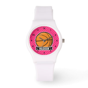 Basketball on Pink Stripes, Striped Watch