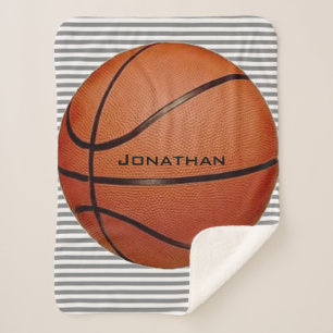Basketball on Stripes Design Sherpa Blanket