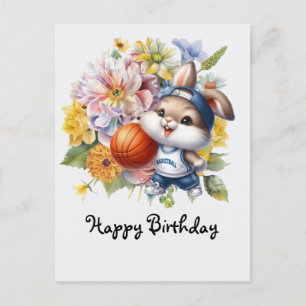 Basketball on white background happy birthday postcard