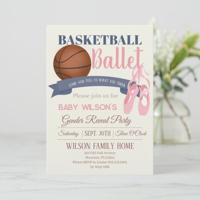 Basketball or Ballet Gender Reveal Party Invitation (Standing Front)
