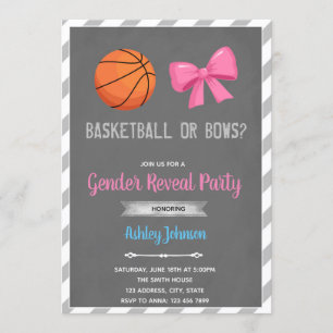 Basketball or bows gender reveal invitation
