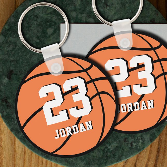 Basketball Orange Ball Custom Name & Jersey Number Key Ring (Creator Uploaded)