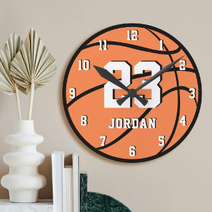 Basketball Orange Ball Custom Name & Jersey Number Round Clock