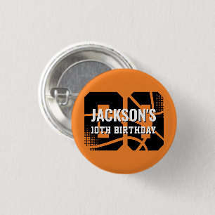 Basketball Orange Black Birthday Party 3 Cm Round Badge