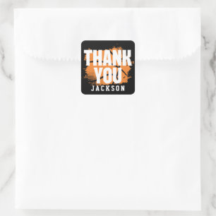 Basketball Orange Black Birthday Thank You Square Sticker