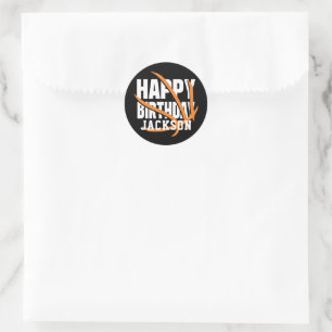 Basketball Orange Black Happy Birthday Party Classic Round Sticker
