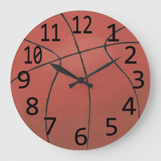 Basketball Painting Large Black Numbers Sports Lar Large Clock (Front)