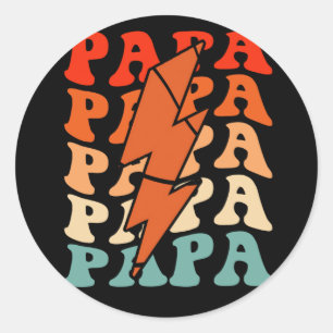 Basketball Papa Dad Retro Groovy Lightning Bolt Fa Classic Round Sticker
