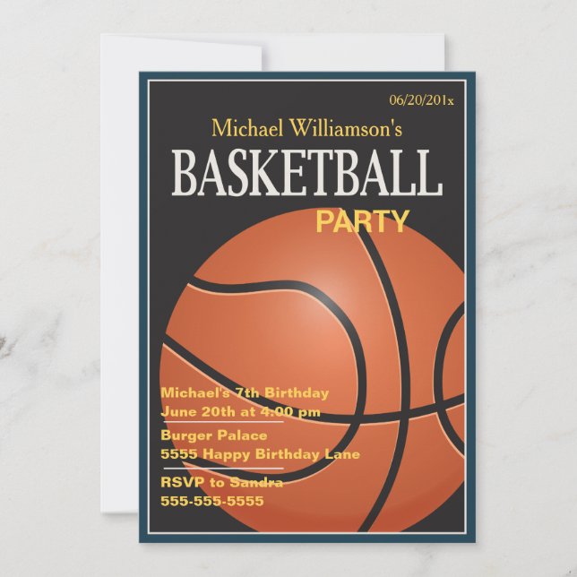 Basketball Party Birthday Invitation (Front)