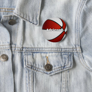 basketball party favours red team colours 6 cm round badge