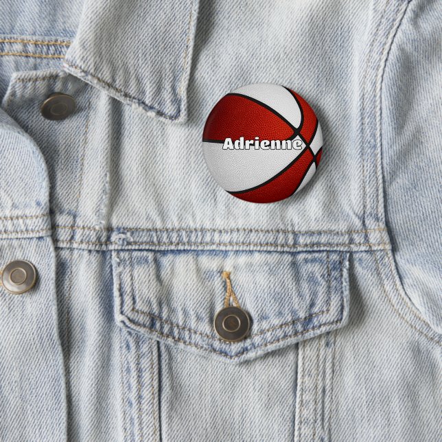 basketball party favours red team colours 6 cm round badge (In Situ)