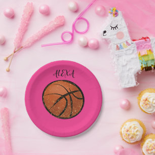Basketball Party Plates for girls in pink.
