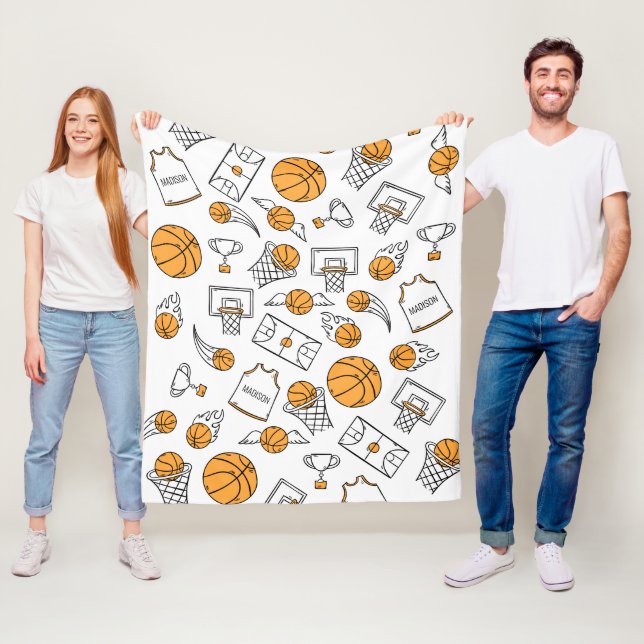 Basketball Pattern custom name fleece blankets (In Situ)