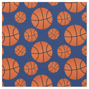 Basketball Pattern Navy Blue Background Fabric