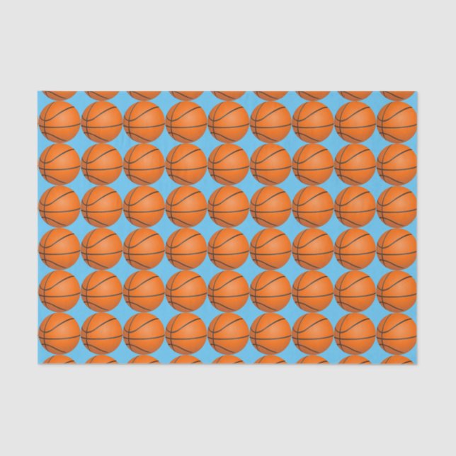 Basketball Pattern on Custom Blue Sport Theme Tissue Paper (Front)