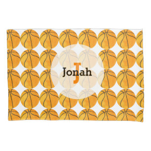 Basketball Pattern Personalised Unique Kids Orange Pillowcase