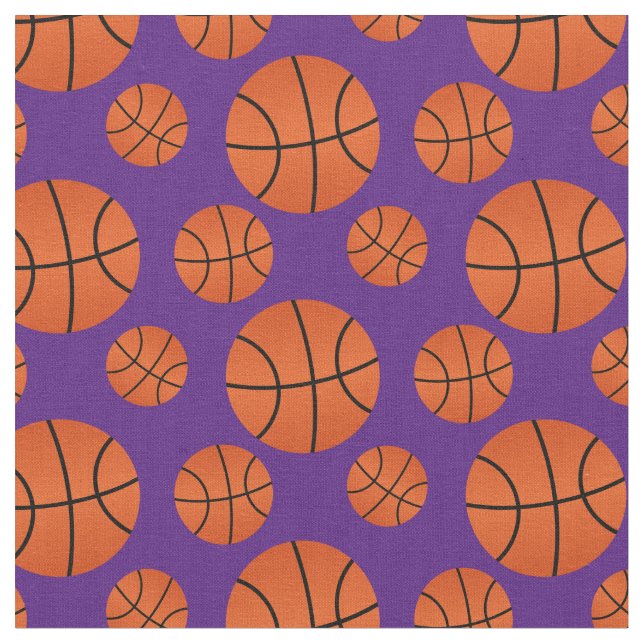 Basketball Pattern Purple Background Fabric (Close Up)
