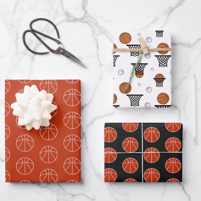 Basketball Patterns Trio Wrapping Paper Sheet (Front)