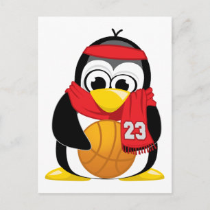 Basketball Penguin Scarf Postcard