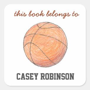 Basketball personalised bookplates for kids square sticker