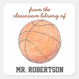 Basketball personalised teacher gift bookplate square sticker