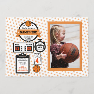 Basketball Photo Birthday Basket Ball Sport Party Invitation