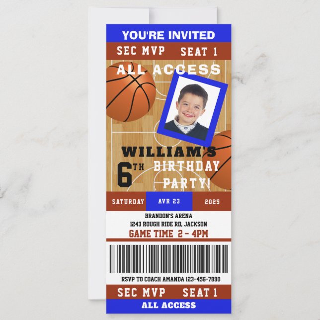 Basketball Photo Birthday Party Ticket Invitation (Front)