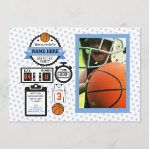 Basketball Photo Birthday Sport Party Blue Boys Invitation