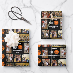 Basketball photo collage fleece blanket wrapping paper sheet