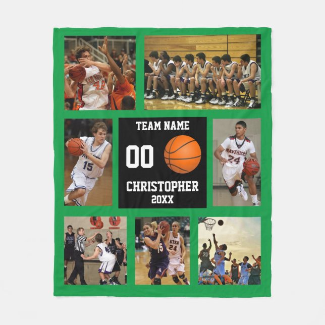 Basketball photo collage Green Grass Fleece Blanket (Front)