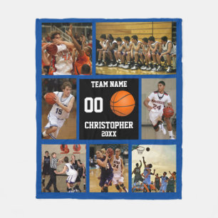 Basketball photo collage Navy Blue Fleece Blanket