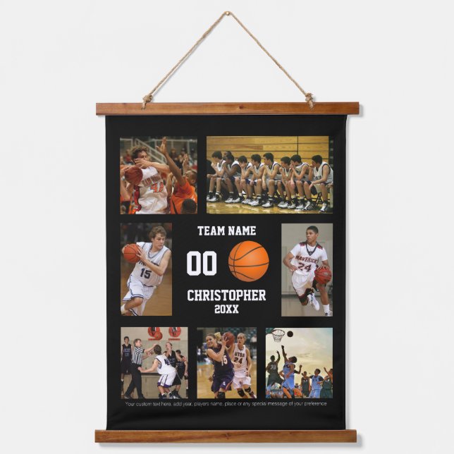 Basketball photo collage personalised black hanging tapestry (Front)