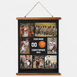Basketball photo collage personalized black hanging tapestry