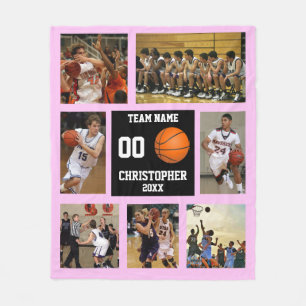 Basketball photo collage Pink fleece blanket
