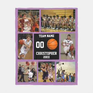 Basketball photo collage Purple Fleece Blanket
