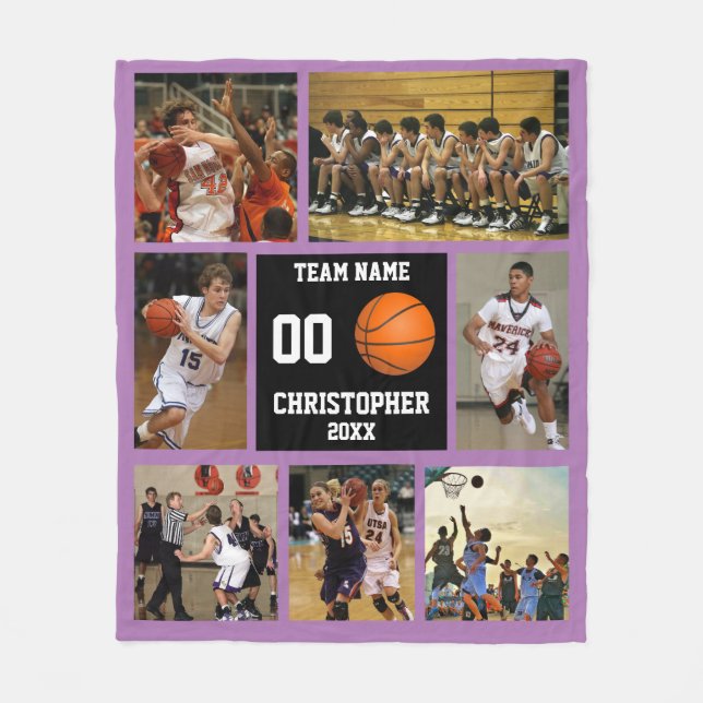 Basketball photo collage Purple Fleece Blanket (Front)
