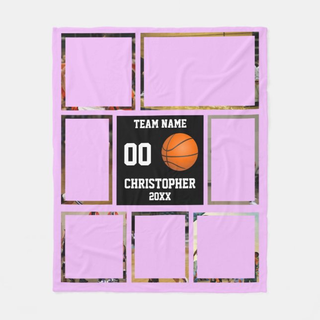 Basketball photo collage Purple fleece blanket (Front)