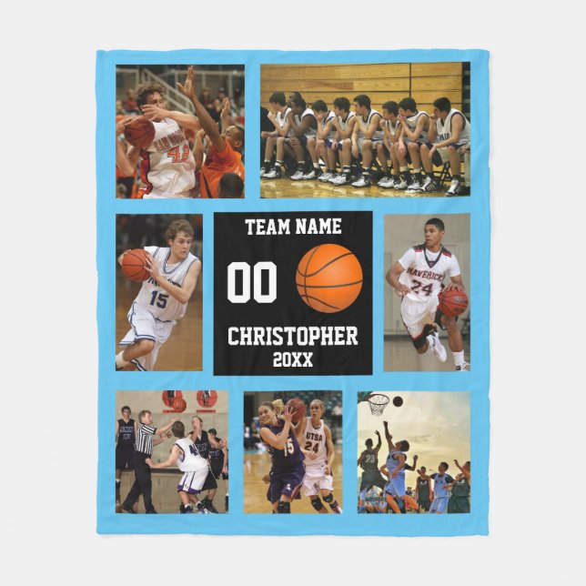Basketball photo collage Sky blue Fleece Blanket (Front)
