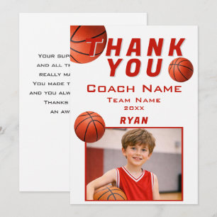 Basketball Photo Player Team Coach Thank You Card