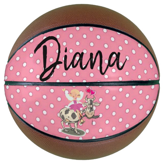Basketball Pink Polk a dot Cow Pink Hearts (Front)