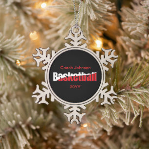 Basketball Player Abstract Swish - Word Art Snowflake Pewter Christmas Ornament