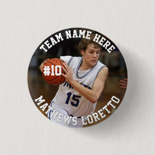 Basketball Player Add Name Number Team and Photo 3 Cm Round Badge