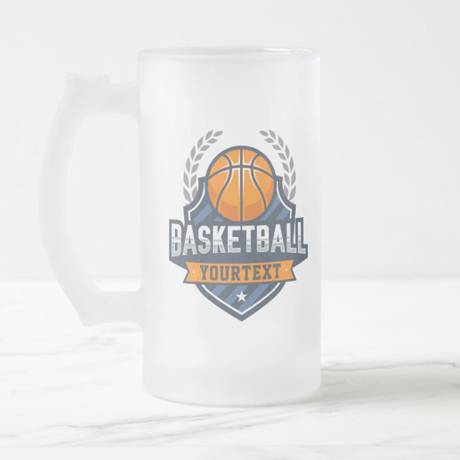 Basketball Player ADD NAME Varsity School Team Frosted Glass Beer Mug (Left)