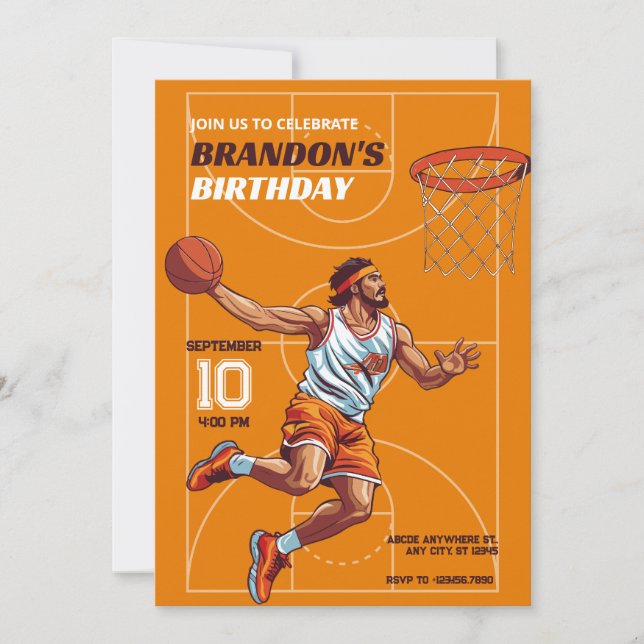 Basketball player birthday   invitation (Front)