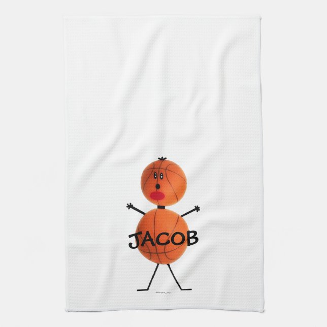 Basketball Player Cartoon Tea Towel (Vertical)