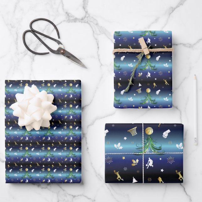 Basketball Player Christmas Tree Wrapping Paper Sheet (Front)